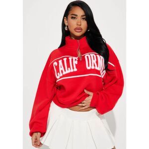 Riley & James Essentials‎ Plus Size 2X Women's Half Zip Sweatshirt Red Oversized